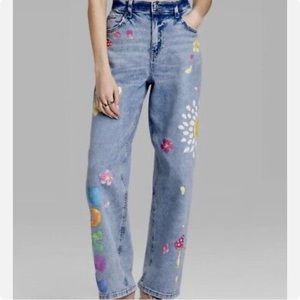 WOMENS WILD FABLE HIGH RISE
PAINTED DENIM DAD JEANS SUN
FLORAL MUSHROOM